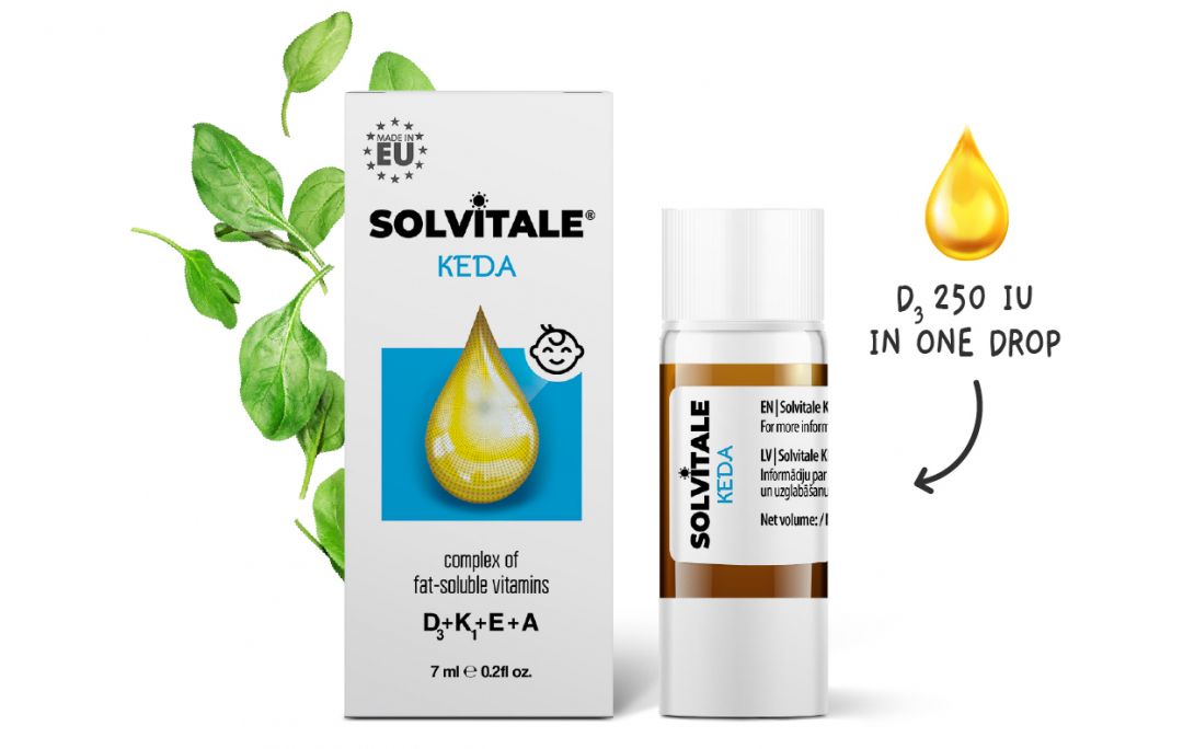 Solvitale KEDA drops High dose D3, K1, E, A vitamins, deficiency, strong bones, muscle, teeth, bone development, immune system, best absorption, whole family, spinach oil