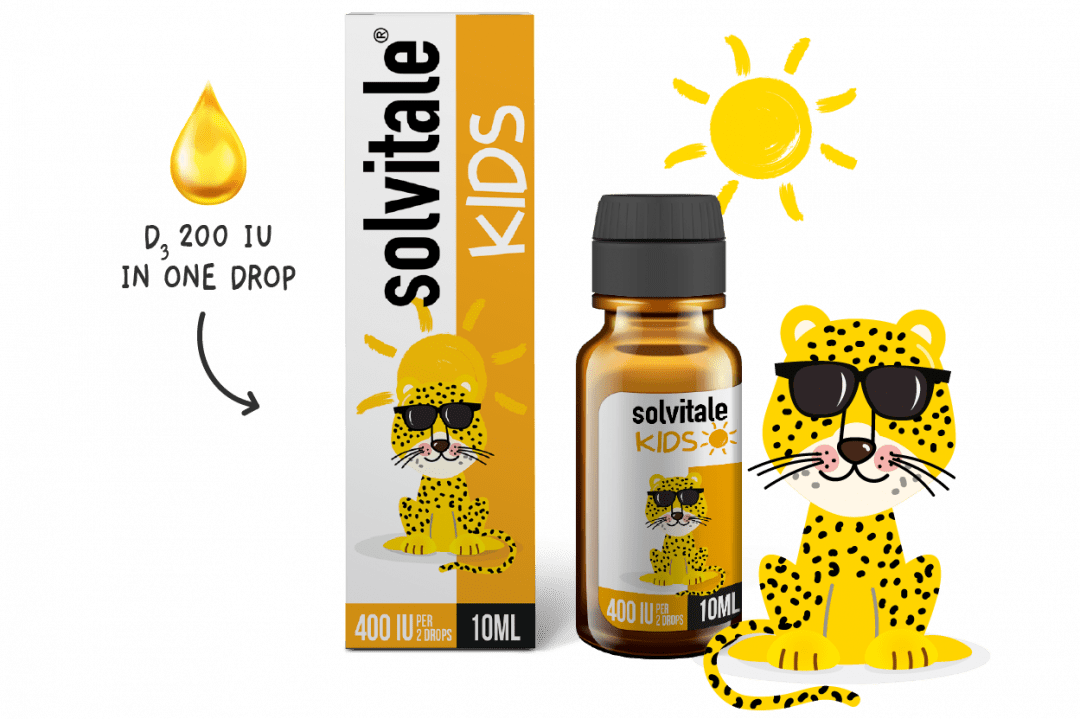 Solvitale KIDS drops, D3 vitamins, deficiency, strong bones, muscle, teeth, bone development, immune system, best absorption, rosehip extract, vitamin C